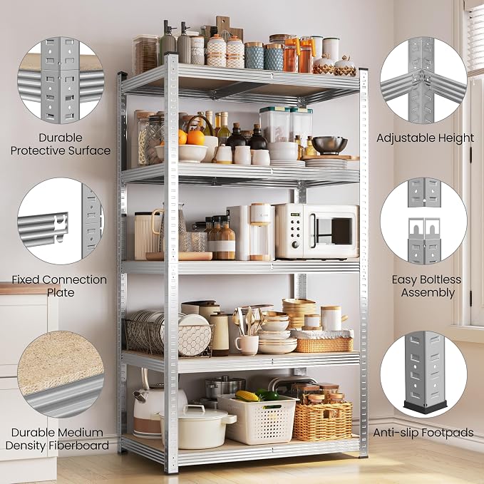 Yaheetech 5-Tier Heavy Duty Storage Shelves 35.5" W x 16" D x 71" H Silver | - Image 6