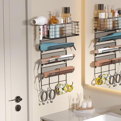 Wall-Mounted Hair Dryer Holder Styling Tool Organizer 4-Shelf Storage Wire by Sonyabecca