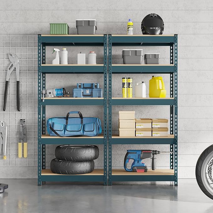 Topeakmart 2 PCS 5-Tier Utility Shelves, Metal Storage Shelves Garage Shelving - Image 7
