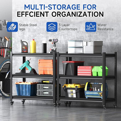 Standing Storage Racks, 3 Tier Garage Shelving Heavy Duty Adjustable Garage - Image 2