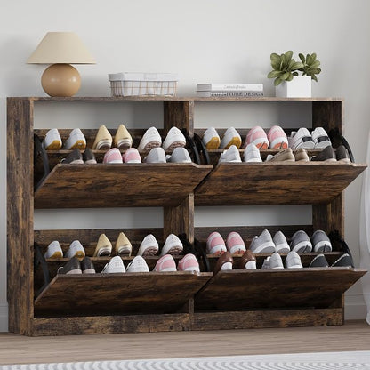 BORNOON Shoe Cabinet with 4 Flip Drawers, Narrow Hidden Shoe Storage Cabinet by BORNOON
