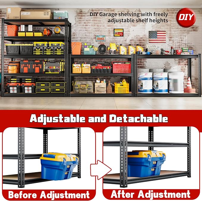 40" W Garage Shelving 2250LBS Storage Shelves Adjustable Metal Shelving 5 Tier - Image 8