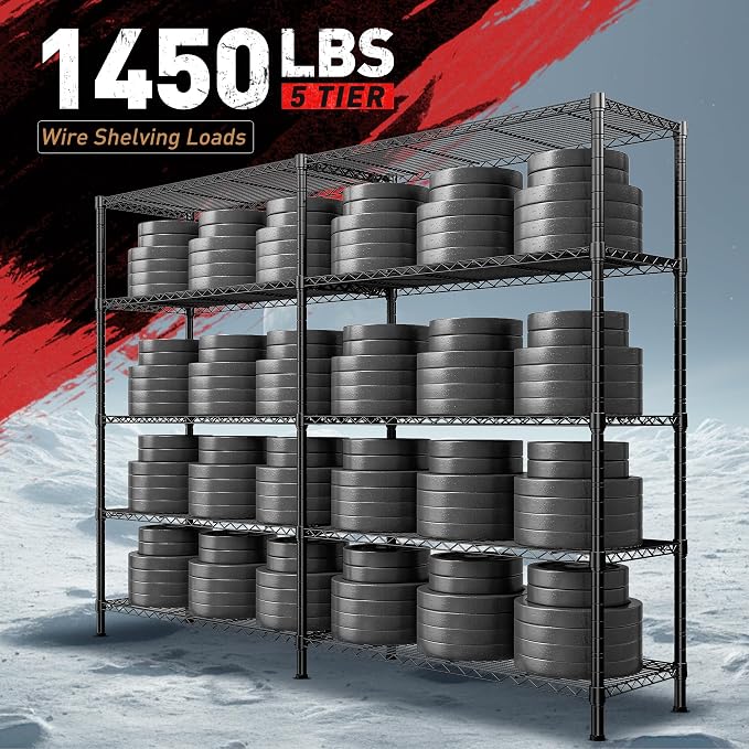 REIBII 1450LBS Metal Shelving Unit Storage Shelves 5 Tier Wire Shelving 58.1''W - Image 4