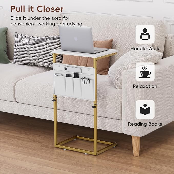 Vagusicc C Shaped End Table, Adjustable Height Small Couch Side Table - Image 3