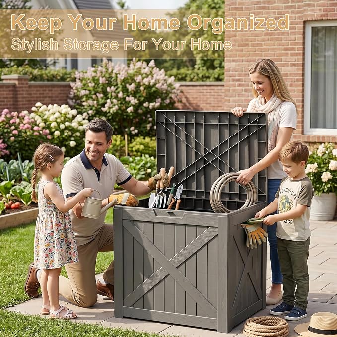 35 Gallon Waterproof Deck Box Bench, Outdoor Resin Lock Storage Bins Container - Image 6