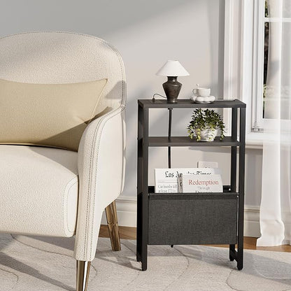 Narrow Side Table with Charging Station, Slim End Table with Magazine Rack - Image 7