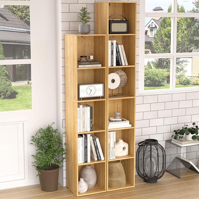 Cube Shelf Organizer, 6 Cube Oak Open Shelf, Freestanding 6-Tier Low Bookcase - Image 9