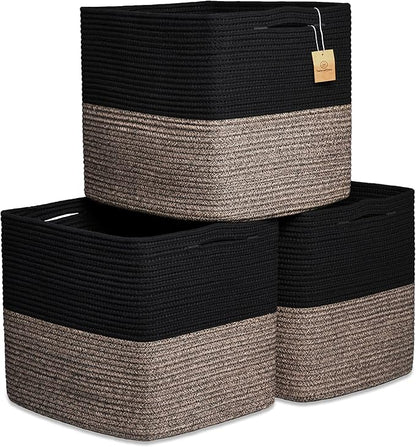 NaturalCozy 13x15x13 Kallax Storage Cubes Bins, 3 Pack | Cotton Rope Cube by NaturalCozy