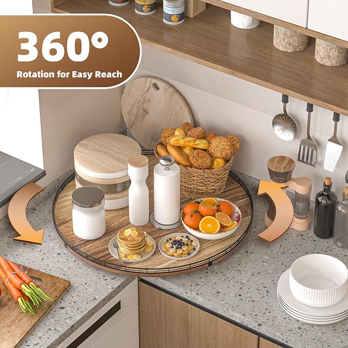 Acacia Wood 24" Lazy Susan Turntable Organizer - Image 4