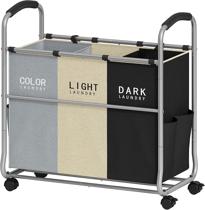 Tajsoon 3 section Laundry Hamper Sorter, Laundry Sorter Cart by Tajsoon