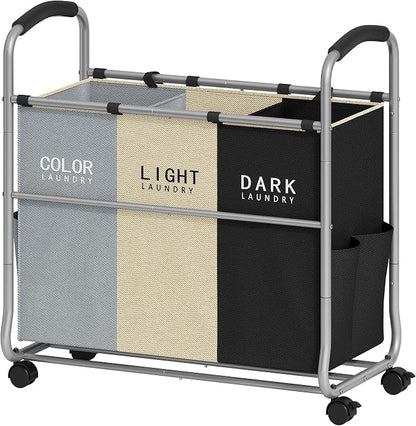Tajsoon 3 section Laundry Hamper Sorter, Laundry Sorter Cart by Tajsoon