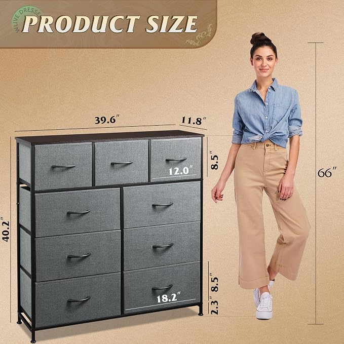 WLIVE Tall Dresser for Bedroom, 9 Drawer Chest of Drawers, Dark Grey | 9 roomy - Image 3