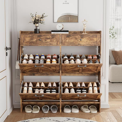 Shoe Cabinet with 4 Flip Drawers & 2 Top Drawers, Hidden Slim Shoe Rack - Image 8