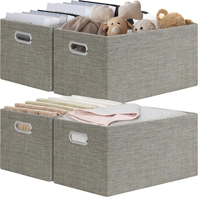 Posprica Closet Storage Bins, 4 Pack Closet Shelf Organizers, Linen Fabric by Posprica