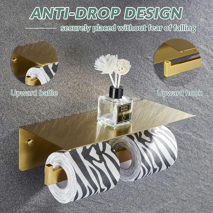 APLusee Brushed Gold Double Toilet Paper Holder - Image 7