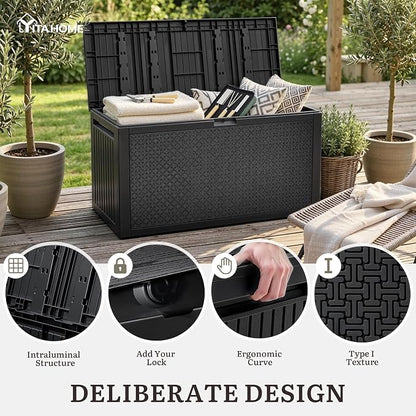 YITAHOME 95 Gallon Outdoor Storage Deck Box, Waterproof Resin Deck Box w/Handles - Image 3