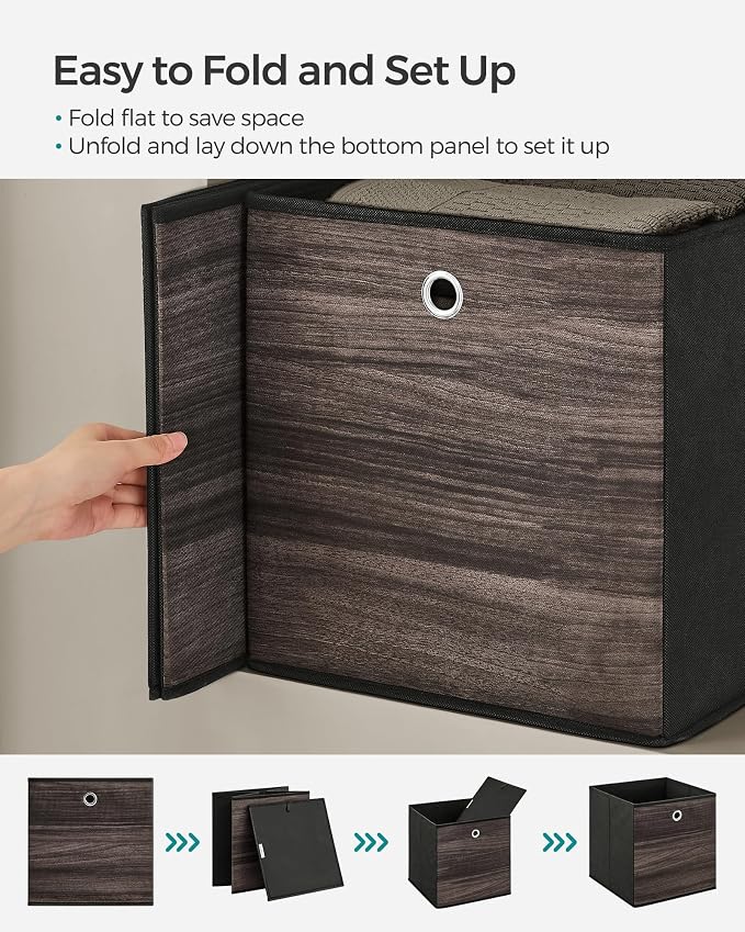 SONGMICS Storage Cubes, Foldable Fabric Storage Bins, Chestnut Brown, URFB133K01 - Image 3