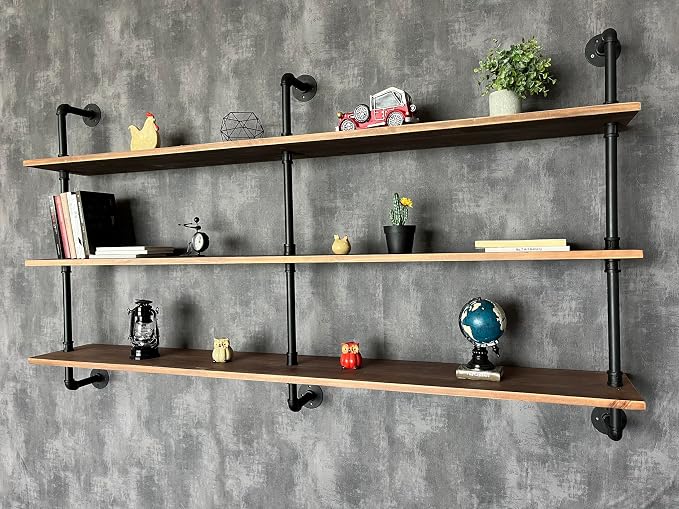 HDDFER Floating Shelves 70 inch Wall Bookshelf Industrial Pipe Shelving Shelves - Image 3