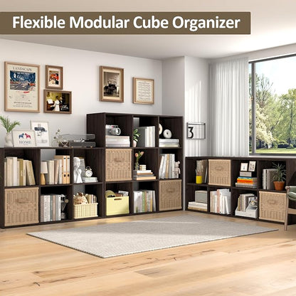 PrimeZone Stackable 9 Cube Storage Organizer: Wood Cubes Shelf Fits Cubby Bins - Image 9