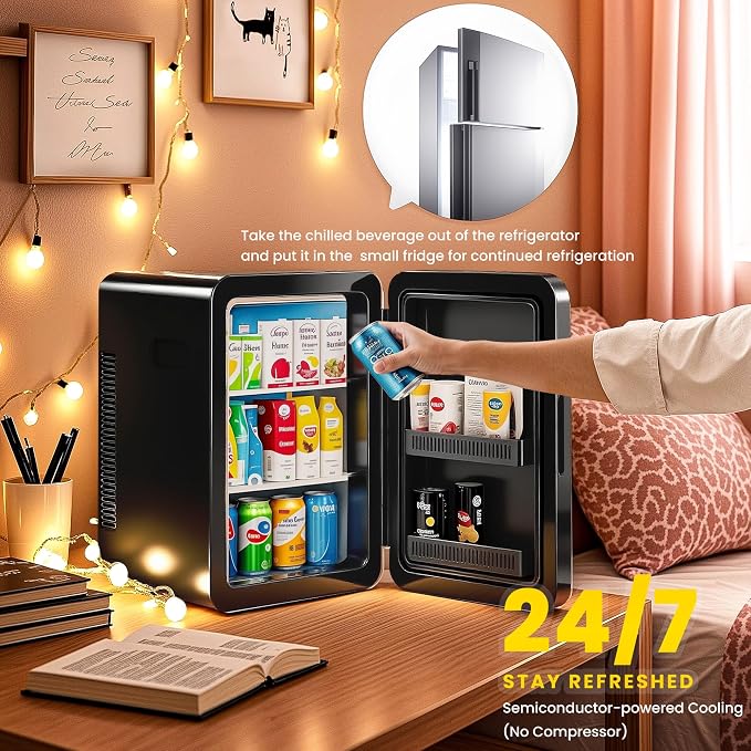 22L/30Cans Mini Fridge for Bedroom, 12v DC Portable Cooler & Warmer, Mini - Image 5