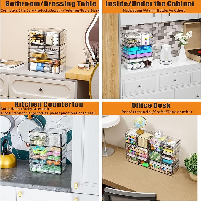 3Pack Clear Drawer Organizers Stackable, Acrylic Storage Drawers - Image 4