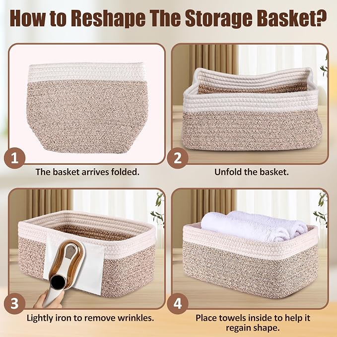 5-Pack Small Woven Rope Storage Baskets, 2 Sizes Organizer Bins | Fabric Cube - Image 7