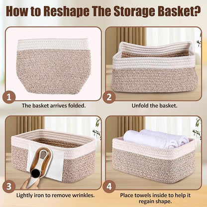 5-Pack Small Woven Rope Storage Baskets, 2 Sizes Organizer Bins | Fabric Cube - Image 7