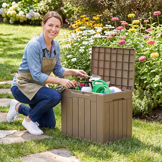 Flamaker Deck Box 30 Gallon, Waterproof Resin Small Storage Box - Image 7