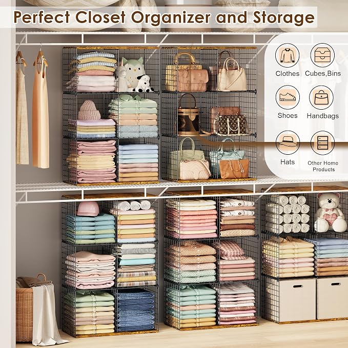Free-standing Sturdy Tall 6-Cube Closet Organizer Storage Wire Basket Shelf - Image 4