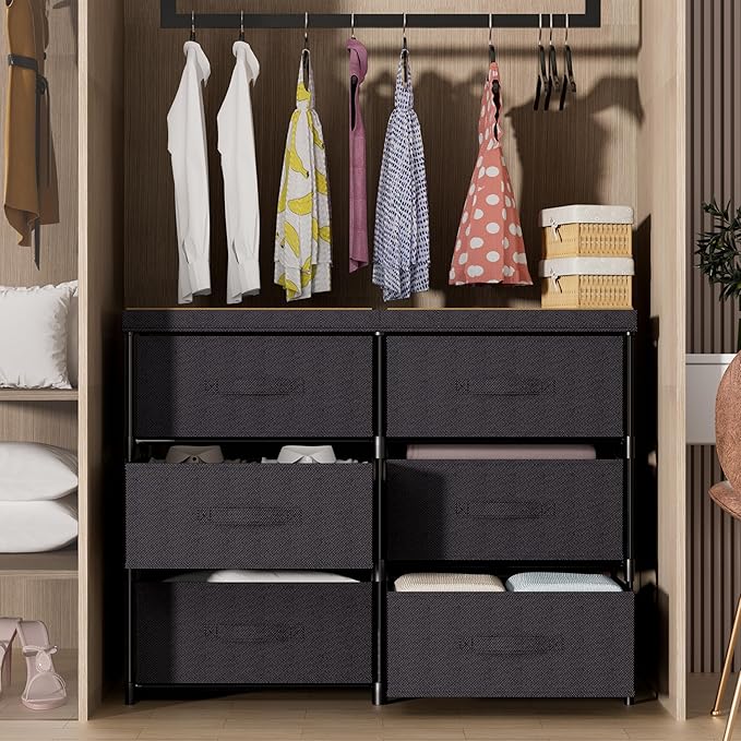 GcdPai Dresser with 6 Fabric Drawer Stand Desktop Sturdy Metal Plastic Support - Image 4