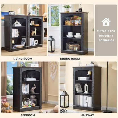 Black Bookshelf, 3 Tier Bookcase and Kids Bookshelf, Small Storage Cabinet - Image 4