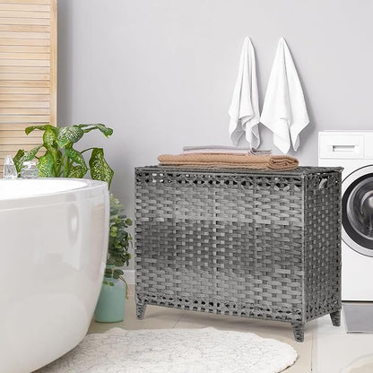 Laundry Hamper with 4 Removable Liner Bags; 176L Handwoven Rattan Laundry - Image 8