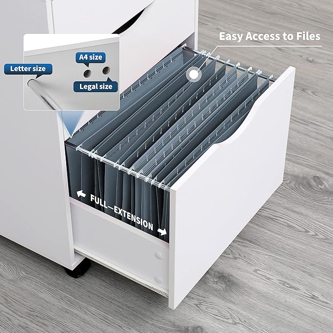 QDSSDECO 3 Drawer Mobile File Cabinet, Rolling Vertical Filing Cabinet fits A4 - Image 4