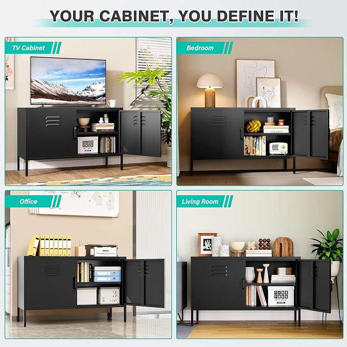 SISESOL Black Metal Storage Cabinet - Image 6