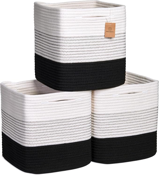 NaturalCozy Storage Cubes 11 Inch Cotton Rope Woven Baskets by NaturalCozy