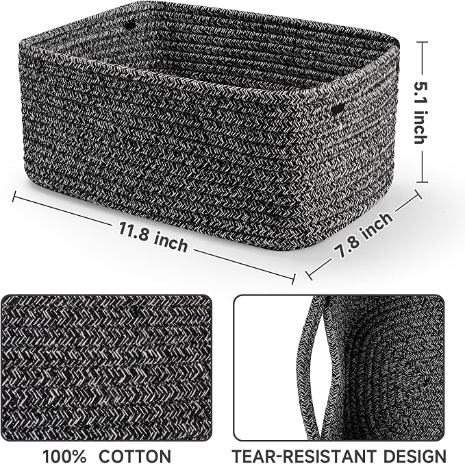 3-Pack Shelf Baskets for Organizing, Closet Organizer Bins, Small Woven Baskets - Image 2