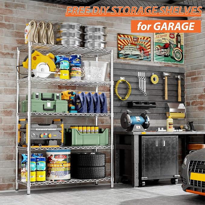 Storage Shelves Heavy Duty, 5-Tier Adjustable Metal Industrial Utility Shelf - Image 5