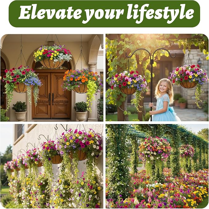 2 Pack 12 Inch Brown Outdoor Metal Hanging Planter Basket Hanging Planters - Image 7