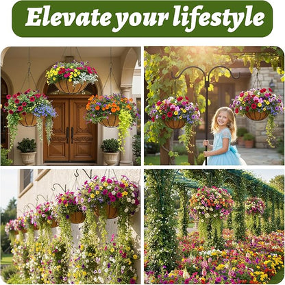 2 Pack 12 Inch Brown Outdoor Metal Hanging Planter Basket Hanging Planters - Image 7