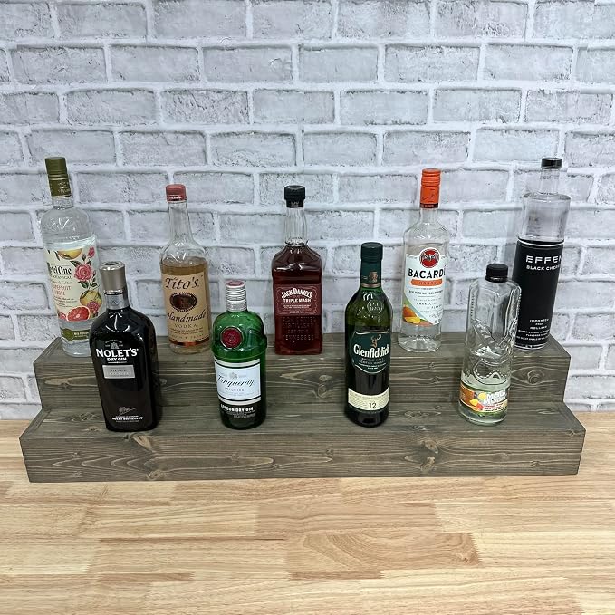 Tiered Bottle Shelf | 2 Tier Liquor Bottle Display | Bar Organization | Display - Image 2