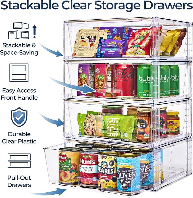 Sorbus Stackable Clear Storage Drawers, Pull-Out Organizer Bins – Large Plastic - Image 4