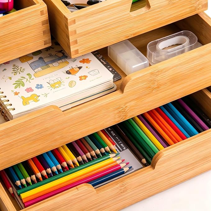 DEAYOU Bamboo Desk Organizer, 100% Natural Bamboo Desktop Drawer Organizer - Image 9