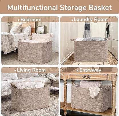 Goodpick 105L Large Woven Storage Basket, Rectangle Cotton Rope Basket - Image 4