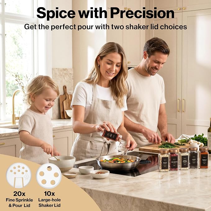 EDELHAUS Glass Spice Jars with Label, 24x Champagne Bronze Steel Lids | - Image 4