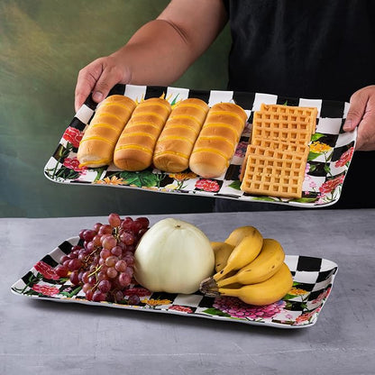 LEHAHA Rectangular Melamine Sunflower Serving Tray, 2-Piece Hydrangea Serving - Image 3