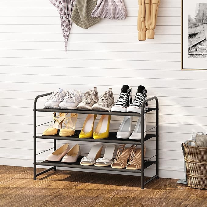 Simple Trending 3 Tier Stackable Shoe Rack, Expandable Adjustable Fabric Shoe - Image 2