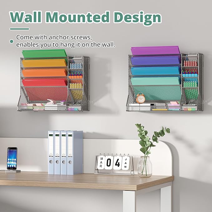 File Organizer Wall Mounted 4 Tiers Durable Adjustable Metal Vertical Hanging - Image 2