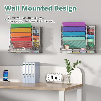 File Organizer Wall Mounted 4 Tiers Durable Adjustable Metal Vertical Hanging - Image 2
