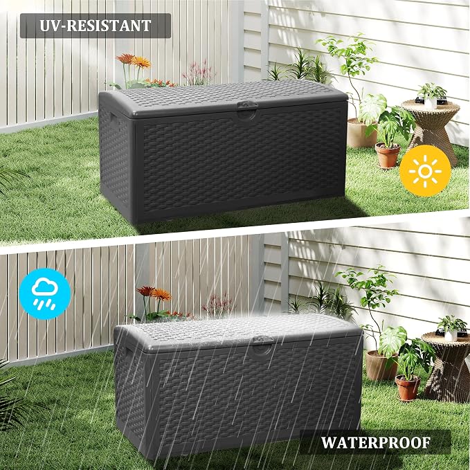 90 Gallon Plus Outdoor Storage Box Waterproof Lockable Resin Deck Box Large - Image 5