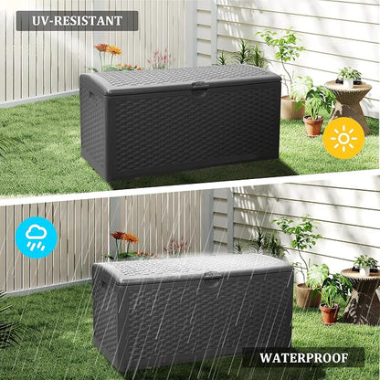 90 Gallon Plus Outdoor Storage Box Waterproof Lockable Resin Deck Box Large - Image 5